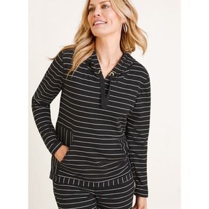 Chicos Zenergy Womens‎ Hoodie Sweater Size M Black White Stripe Activewear